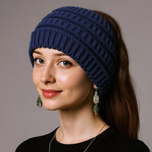 Load image into Gallery viewer, Warm Solid Color Ponytail Beanie Hat Headwear Ear Protection Women's Hat Thicken Knitting Headband Autumn