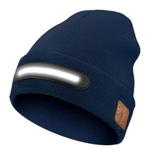 Load image into Gallery viewer, USB Rechargeable LED Lighted Beanie Hat Built-in Speaker Mic Detachable Bluetooth Earflap Hat Three-Stage Lighting