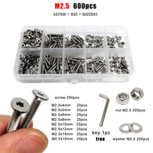 Load image into Gallery viewer, M1.6 M2 M2.5 M3 M4 M5 M6 M8 304 Stainless Steel Allen Hexagon Hex Socket Flat Countersunk Head Screw Bolt Nut Washer Set Kit Box