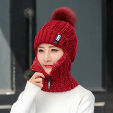 Load image into Gallery viewer, Casual Windproof Wool Knitted Hat Thickened Keep Warm Ear Protection Hat Neck Warmer Pompoms Hat Outdoor Cycling