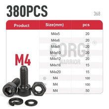 Load image into Gallery viewer, 1140 Black Steel Socket Head Hex Round Cap Screws Set M2 M3 M4 M5 M6 Grade 12.9 DIN912 Allen Bolts Nuts Assortment Kit Tool Box