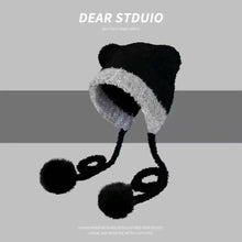 Load image into Gallery viewer, New Cute Bear Knitted Hat Pompom Fur Balls Pullover Cap Warm Coldproof Ear Protection Hat for Outdoor Cycling Skiing