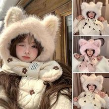 Load image into Gallery viewer, NEW Windproof Integrated Cap Scarf Soft Winter Warm Beanie Hat Scarf Cute Neck Warm Ear Protection Cap