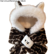 Load image into Gallery viewer, Warm Thickened Winter Scarf Hat Two-Piece Set Windproof Neck Warmer Leopard Print Integrated Scarf Hat Women
