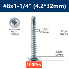 Load image into Gallery viewer, #8 Phillips Truss Head Self Drilling Tek Screw Zinc Oxide Sheet Metal Screws Fast Self Tapping Screws Lath to Metal Studs 100Pcs