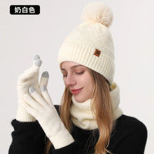 Load image into Gallery viewer, Men's / Women's Outdoor Warm Fleece-lined Knitted Hats Winter Cold-proof Double-layer Stocking Cap One/three-piece Set Skullies