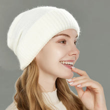 Load image into Gallery viewer, Women's Winter Hat 100% Pure Wool Knitted Satin Line 2 Layer Soft Warm Sleep Cover Beanies Elastic Fashion Slouchy SKi Cap Men