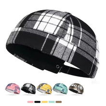 Load image into Gallery viewer, Large Checkered Melon Skin Tang Hat Breathable Adjustable Round Top Beanies Hat Docker Cap Plaid Landlord Hat Brimless Hat