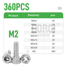 Load image into Gallery viewer, M2 M2.5 M3 M4 M5 M6 Hex Socket Head Cap Set Allen Screw Kit 126 - 1080 DIN912 304 Stainless Steel Screw Nut Bolt Assortment Set