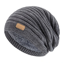 Load image into Gallery viewer, New Style Unisex Slouchy Winter Hats Men Women Striped Mix Warm Beanie Cap NIU Label Decor Plush Fur Lined Winter Knitted Hat