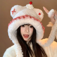 Load image into Gallery viewer, Versatile Warm Thick Knitted Hat Cherry Bow Windproof Ear Protection Cap Coldproof Cake Bear Beanies Hat Winter Outdoor
