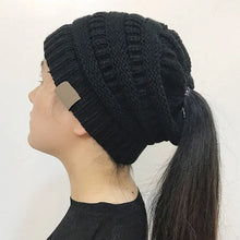 Load image into Gallery viewer, Women Winter Knitted Beanie Hat Messy Bun Ponytail Beanie Holey Warm Wool Beanie Hats