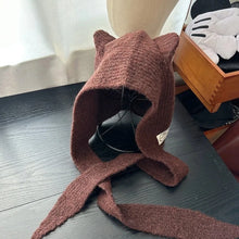 Load image into Gallery viewer, Cute Korean Style Scarf Hat Niche Knitted Bomber Hat Integrated Versatile Retro Balaclava Hats Women Autumn Winter