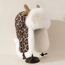 Load image into Gallery viewer, Fashion Cycling Cap Warm Deer Antler Leopard Print Lei Feng Hat for Women Casual Flat-Brimmed Hat Thickened Windproof Women Bom