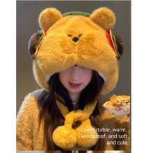Load image into Gallery viewer, Thickened Warm Winter Hat Woolen Velvet Bear Ear Cap Hamburger Ear Protection Beanies Hat Women
