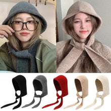 Load image into Gallery viewer, Fashionable Knitted Balaclava Hat Windproof Strap Bow Korean Ins Hood Scarf Thicken Warm Ear Protection Hat Autumn and Winter