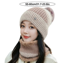 Load image into Gallery viewer, Casual Windproof Knitted Woolen Cap Thickened Neck Warmer Beanies Hat Cold-proof Keep Warm Pompoms Hat for Women