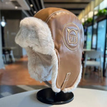 Load image into Gallery viewer, Fashion PU Ear Protection Hat Furry Fleece Lined Leather Rocket Cap Windproof Warm Cycling Hat Winter Season Outdoor Wear