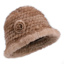 Load image into Gallery viewer, Women's Winter Gneuine Mink Fur Textile Knitted Bucket Hat Real Fur Fluffy Fishman Cap Cold Weather Warm Hats For Lady Luxury