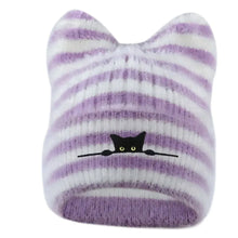 Load image into Gallery viewer, Fashion Keep Warm Women Cat Ear Knitted Hat Windproof Thickned Pullover Hat Cold Proof Embroidered Hat Outdoor Sports