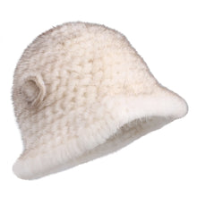 Load image into Gallery viewer, Women's Winter Gneuine Mink Fur Textile Knitted Bucket Hat Real Fur Fluffy Fishman Cap Cold Weather Warm Hats For Lady Luxury