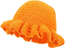 Load image into Gallery viewer, Solid Color Hand Knitted Knit Hat in Bohemian Style with Hollowed Out and Ruffled Design Bucket Shaped Hat Fisherman's Hat