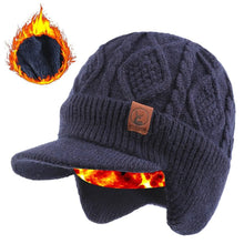 Load image into Gallery viewer, Thermal Knit Beanie with Brim & Ear Flaps, Fleece Lined Winter Hat for Skiing Outdoor Sports Work