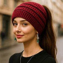 Load image into Gallery viewer, Warm Solid Color Ponytail Beanie Hat Headwear Ear Protection Women's Hat Thicken Knitting Headband Autumn