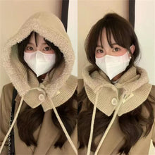 Load image into Gallery viewer, Fashion Balaclava Hat Warm Neck Protection Hood Scarf Button Design Windproof Knitted Hat Autumn Winter