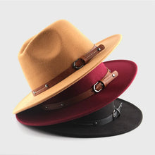 Load image into Gallery viewer, NEWWool Fedora Hat For Women Men Winter Autumn Fashion Church Jazz Hats Viking British Flat Brim Felt Hat Outdoor Casual Fedoras