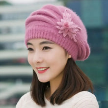 Load image into Gallery viewer, Keep Warm Knitted Wool Winter Flower Hat Warm Soft Mom Hat Pure Color Female Berets Autumn Winter