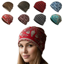 Load image into Gallery viewer, Contrasting Colors Pullover Hat Plaid Print Scarf Pullover Hat Turban Hats Multifunctional Casual Hedging Cap Autumn and Winter