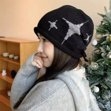 Load image into Gallery viewer, Fashion Star Pattern Knitted Woolen Hat Thickened Cold-proof Cover Head Cap Windproof Keep Warm Drawstring Beanie Cap Women