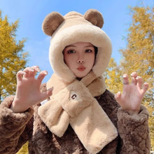 Load image into Gallery viewer, Outdoor Winter Integrated Scarf Hat Thickened Warm Scarf Hooded Cap Ear Protection Hat Scarf Set Cycling Cap