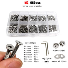 Load image into Gallery viewer, M1.6 M2 M2.5 M3 M4 M5 M6 M8 304 Stainless Steel Allen Hexagon Hex Socket Flat Countersunk Head Screw Bolt Nut Washer Set Kit Box
