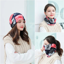 Load image into Gallery viewer, Multifunctional Cartoon Knitted Woolen Scarf Windproof Cold-proof Cover Head Cap Keep Warm Thickened Bib Twist Cap Women