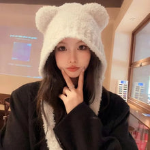 Load image into Gallery viewer, Cute Y2k Bear Ear Beanies Knitted Wool Hat with Rope Warm Beanies Cap Lace Up Thick Hip Hop Ear Protection Winter Hat
