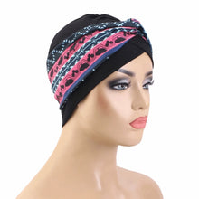 Load image into Gallery viewer, Twist Knot Floral Print Turban Headband Cross Cotton Stretch Muslim Women Hijab Elastic Hair Accessories Chemo Cap
