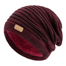 Load image into Gallery viewer, New Style Unisex Slouchy Winter Hats Men Women Striped Mix Warm Beanie Cap NIU Label Decor Plush Fur Lined Winter Knitted Hat