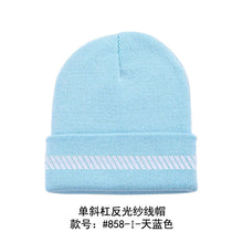 Load image into Gallery viewer, High Visibility Safety Beanie Reflective Knit Ribbed Hats Warm Winter Bonnets for Night Running Hiking Cycling