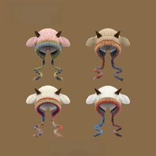Load image into Gallery viewer, Cute Thick Plush Knitted Hat Girls Winter Warm Ear Protection Beanies Hat Women Comfortable Horn Pullover Hats