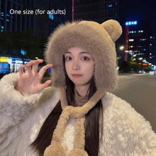 Load image into Gallery viewer, Winter Warm Hat Cute Lacing Bear Ears Hat Ear Protection Velvet Rabbit Ear Woolen Bucket Hat Women