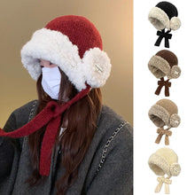 Load image into Gallery viewer, Cute Warm Thick Women Knitted Hat Coldproof with Ties Ear Protection Cap Thickened Windproof Beanies Hat Winter Outdoor