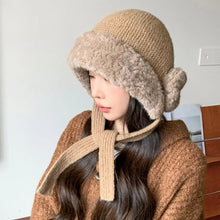 Load image into Gallery viewer, Cute Warm Thick Women Knitted Hat Coldproof with Ties Ear Protection Cap Thickened Windproof Beanies Hat Winter Outdoor