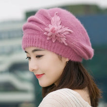 Load image into Gallery viewer, Hat Women's Winter Flower Hat Thick Beret Warm Knitted Wool Hat Autumn Winter Mom Hat