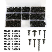 Load image into Gallery viewer, 340/500pcs Pan Head Tapping Screw Cross Head M3/M4/M3.5/M4.8 Self Tapping Screw Set Assortment Kit Black Furniture Carbon Steel