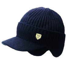 Load image into Gallery viewer, Men Winter Knitted Hat Outdoor Cycling Ear Protection Warmth Peaked Cap Casual Fashion Sunhat Bomber Hats 56-61CM