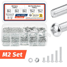 Load image into Gallery viewer, M2 M3 M4 Screws Bolts and Nuts Assortment Kit, Metric Machine Screws & Flat Washers, Phillips Pan Head Sets for 3D Printer