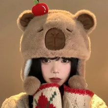 Load image into Gallery viewer, New Windproof Bonnet Cap Warm Cartoon Pullover Hat Fluffy Capybara Warm Hat Winter