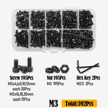 Load image into Gallery viewer, Black 2500P Hex Socket Head Screws Set M2 M2.5 M3 M4 M5 M6 DIN912 12.9 Allen Screw Nut Steel Button Head Socket Cap Bolt Nuts